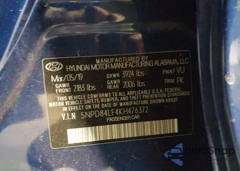 2019 Hyundai Elantra Sel из США, поврежденный, VIN 5NPD84LF4KH476372